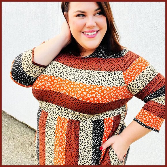 NWT Haptics Taupe & Black Leopard Stripe Fit & Flare Dress - Picture 9 of 9